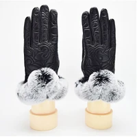 manufacturers supply high end fashion touch screen ladies leather rabbit fur gloves leather autumn and winter warm fur gloves