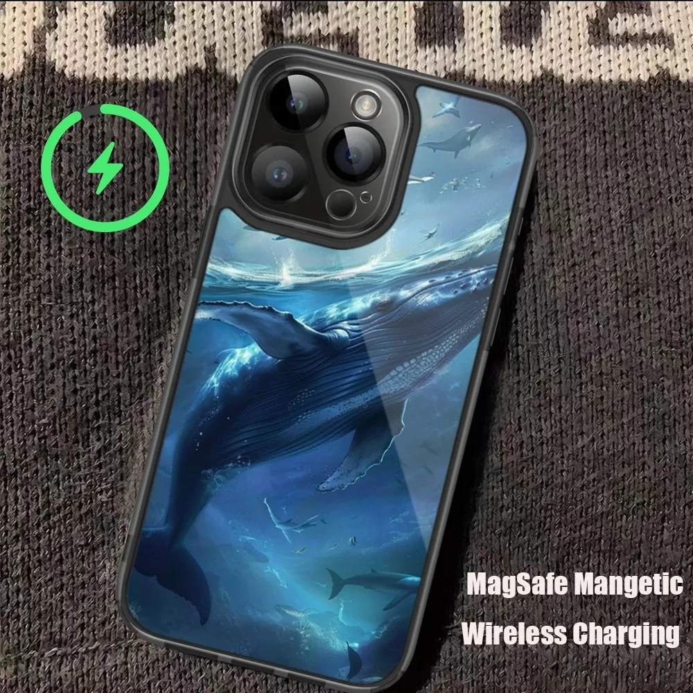 Великолепный чехол для телефона с рисунком Кита iPhone 11 12 13 14 15 Pro Max Plus Mini Magsafe