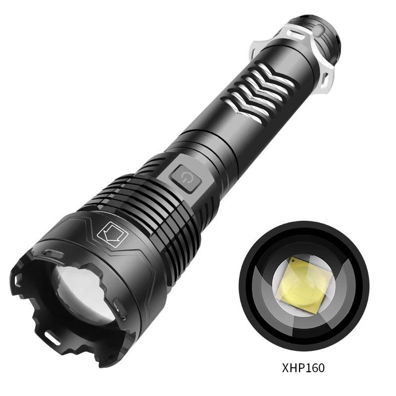 XHP160 5000 LM Strong Light Flashlight I / O Telescopic Zoom Long-range Torch Light Type-C USB Charging Waterproof Flash Light