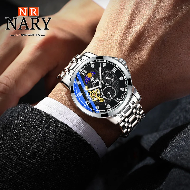 

NARY Fashion Watch for Men Luminous Waterproof Stainless Steel Business Luxury Watch Mechanical Wrist Mens Watches