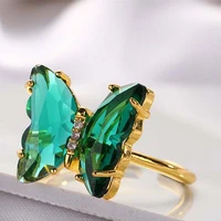 crystal butterfly ring romantic purple green adjustable opening ring for ladies women fashion sweet female jewelry wedding gift