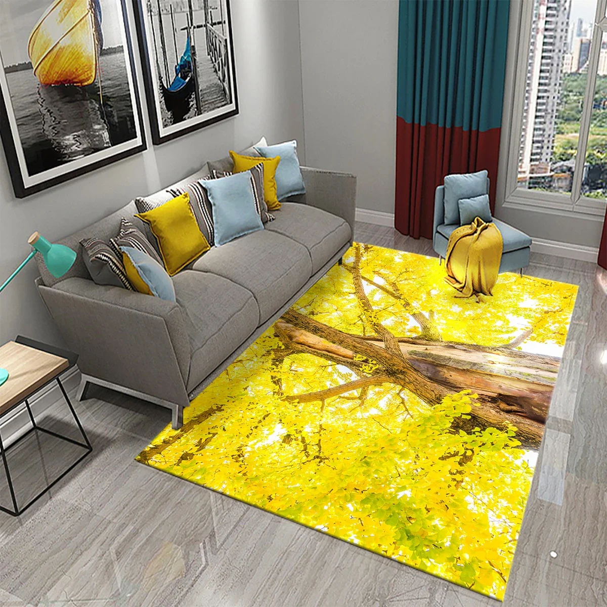 3D зеленый желтый ковер с листьями гинкго для спальни гостиной украшение входа