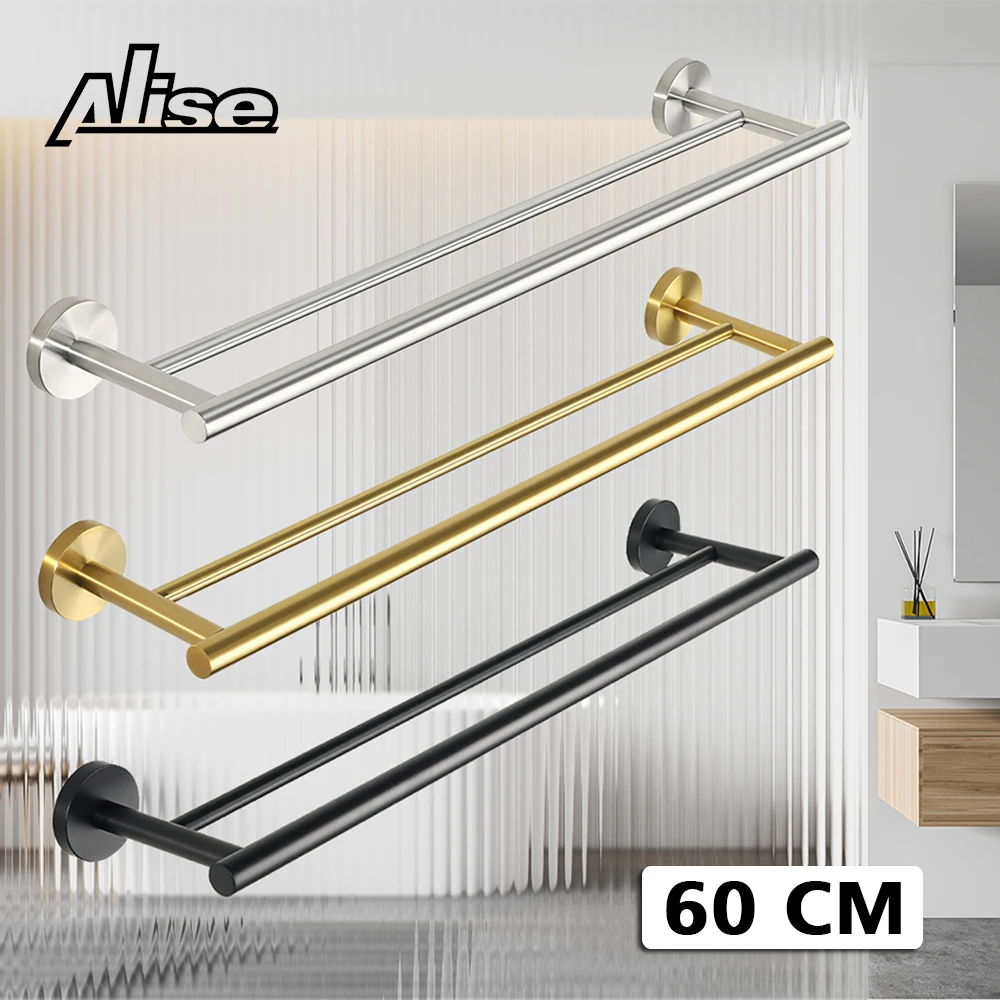 

60cm Bathroom Towel Rack 304 Stainless Steel Towel Holder Wall Mount Rail Double Bar Towels Shelves Bathroom Accessorie