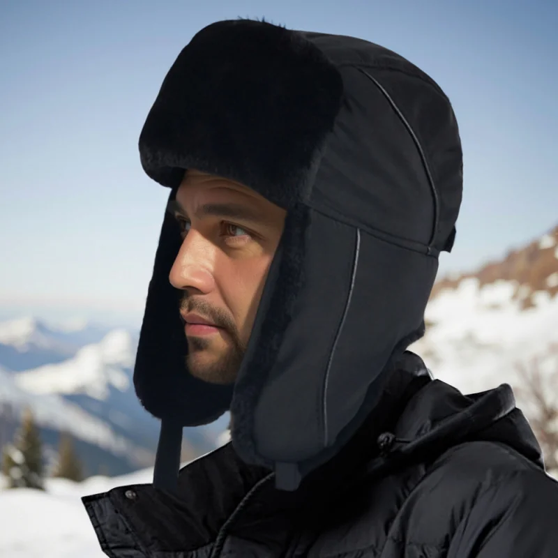 Мужская зимняя шапка из плотного хлопка на флисовой подкладке термобелье Lei Feng