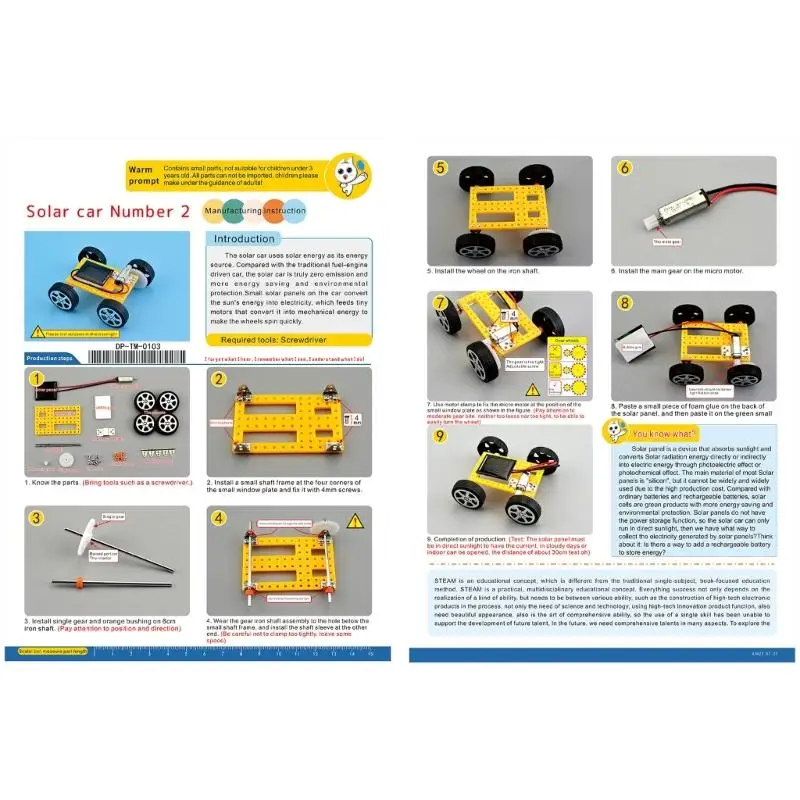 

DIY Mini Solar Powered Toy Car for Kids Solar Power Toy Assembled Assembly Car