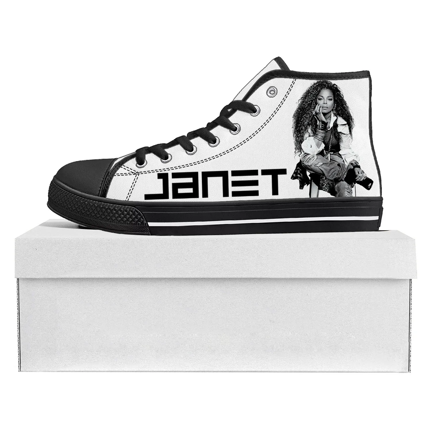 

Janet Jackson Singer High Top High Quality Sneakers Mens Womens Teenager Canvas Sneaker Casual Couple Shoes Custom Shoe Black