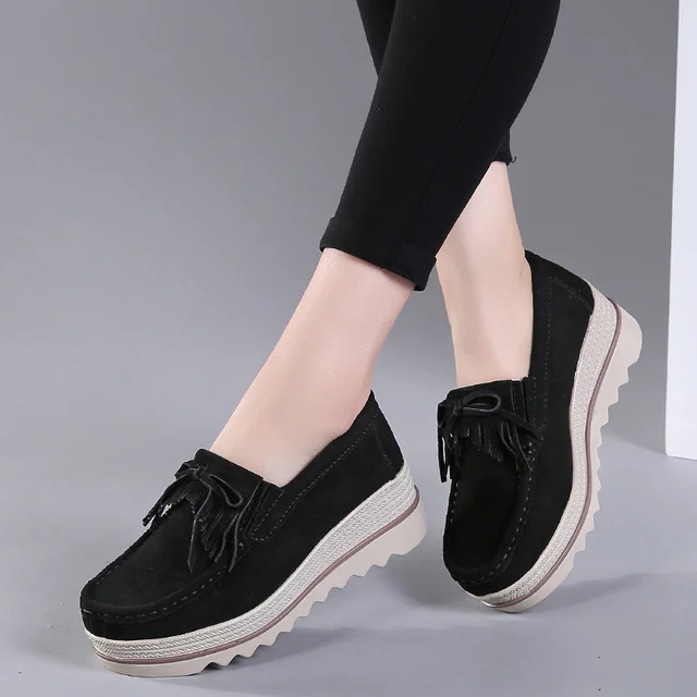 

NEW Spring Platform Women Shoes Flats Sneakers Suede Leather Women Casual Shoes Slip On Flats Heels Creepers Moccasins