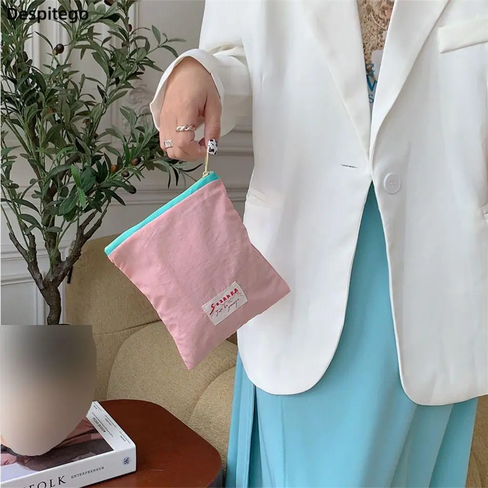 

Корейская косметичка контрастных цветов для женщин, косметички макарон, маленькие сумки для вещей, Холщовая Сумка, студенческие канцелярские сумки