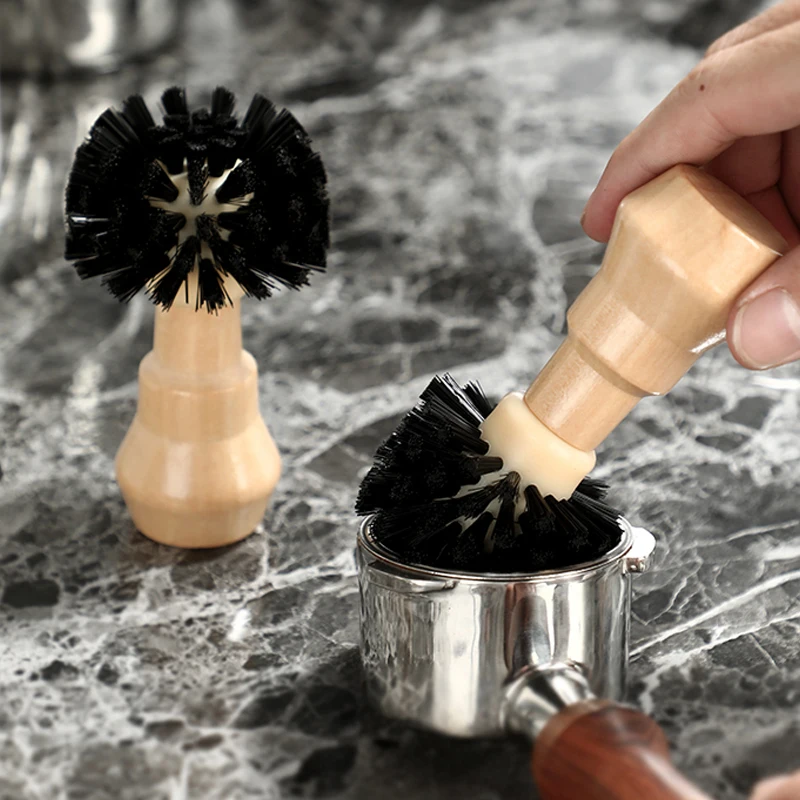 Portafilter Cleaning Brush, Barista Espresso Coffee Tamper Cleaning Brush 51mm 54mm 58mm Tool with Wooden Handle