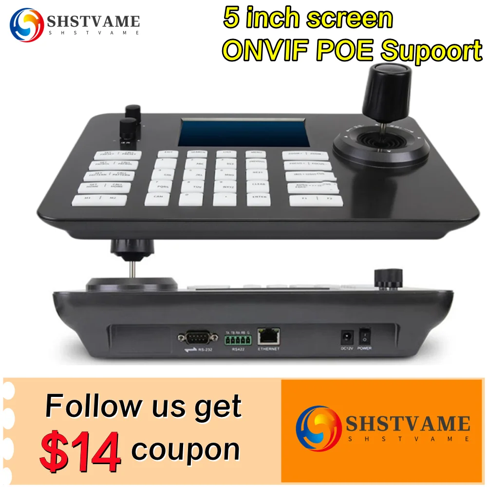 

5 inch Network Joystick Controller PTZ Cameras Control Panel On vif Visca vMix OBS POE IP Keyboard Wirecast for Church Youtube