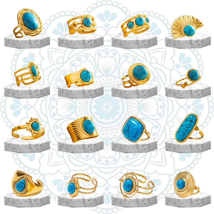 Кольца женские из нержавеющей стали с бирюзовым покрытием Изящные Ювелирные