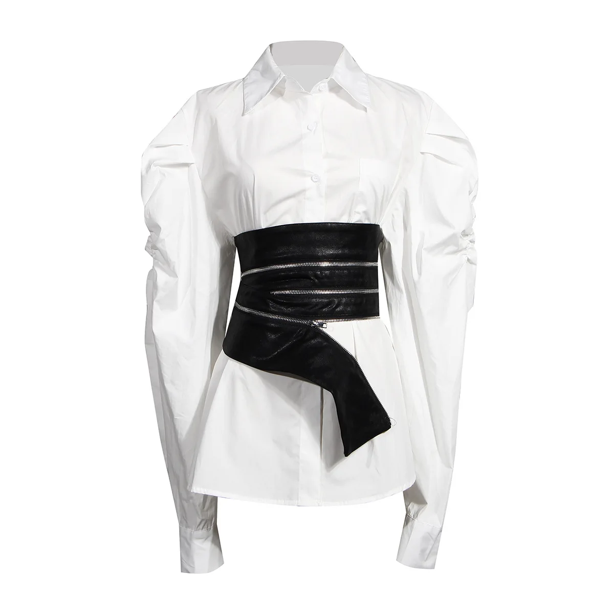 

Fashion suit autumn new body shaping waist seal bubble sleeve fashion two-piece set