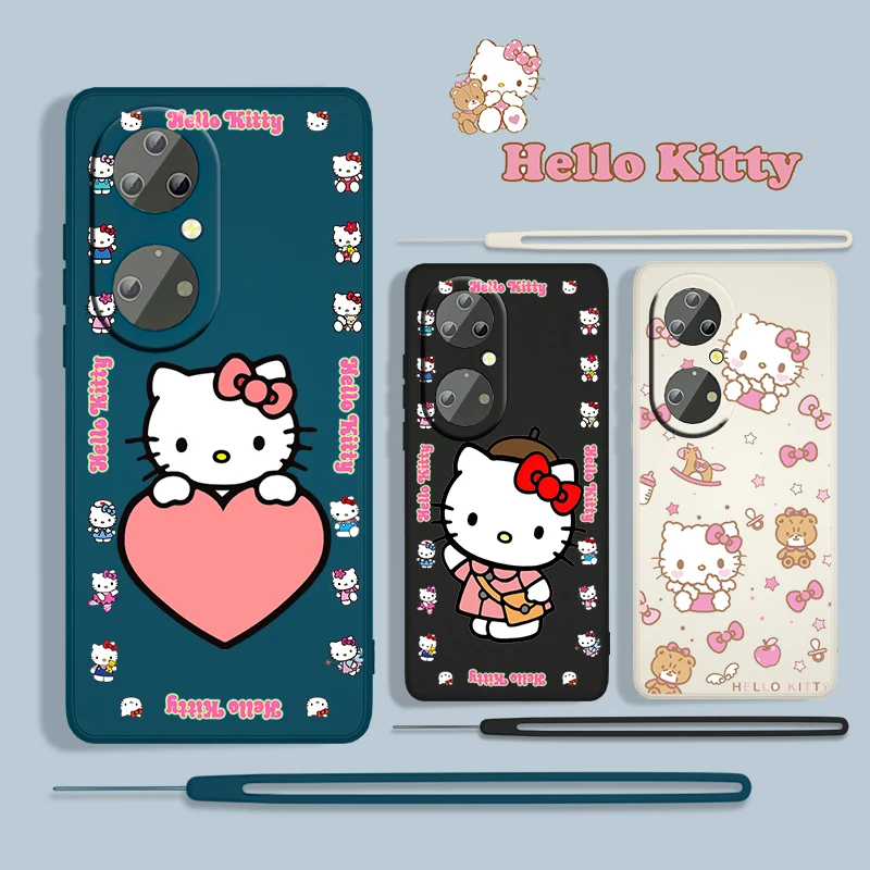 

Hello Kitty Anime Cute For Huawei P50 P40 P30 P20 P Smart Z Pro Plus 2019 2021 5G TPU Liquid Rope Phone Case Fundas Coque Cover