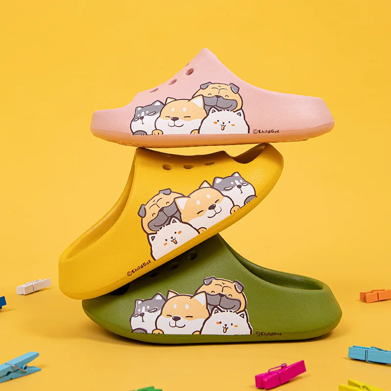 

Детские тапочки, новинка, Летние Симпатичные домашние тапочки с мультяшным рисунком Шиба-ину, оптовая продажа, Нескользящие Детские крутые ...