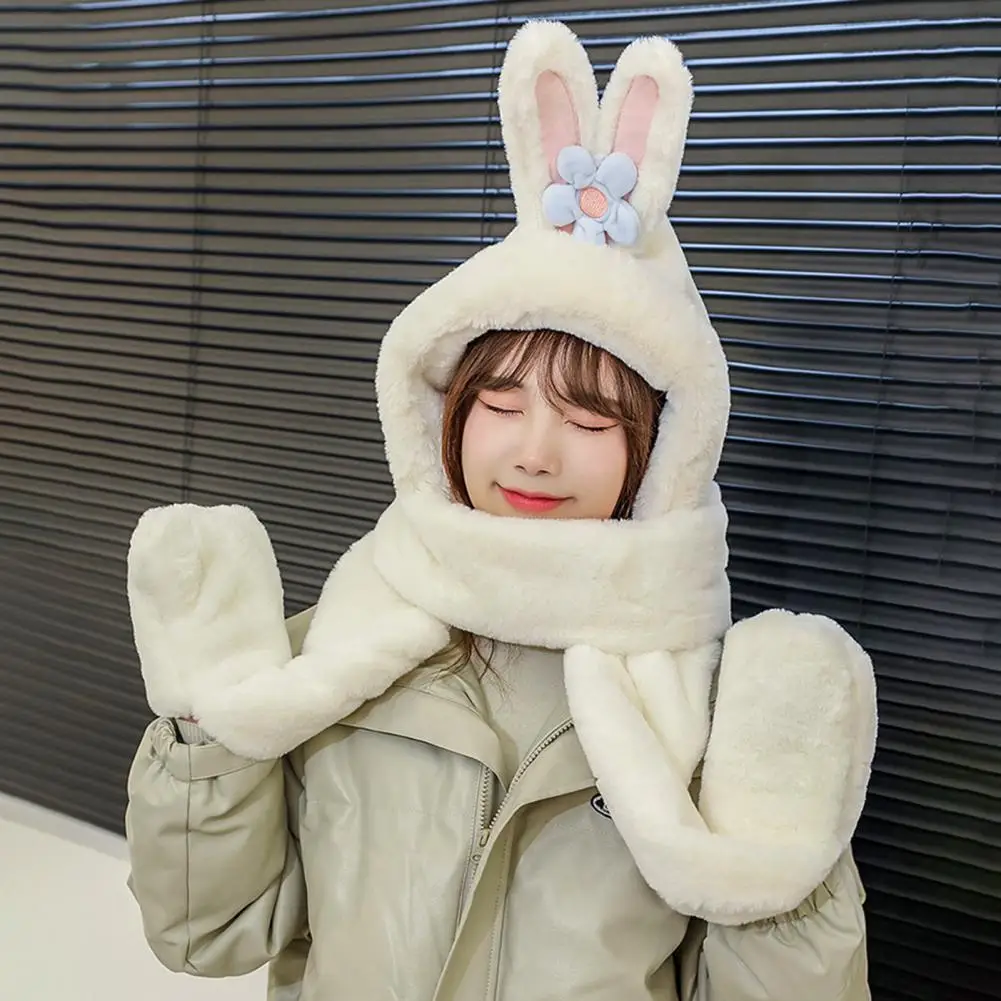

Excellent Scarf Gloves Ultra Soft Solid Color Winter Fashion Cute Girls Caps Scarf Gloves Three Pieces Scarf Hat for Outdoor