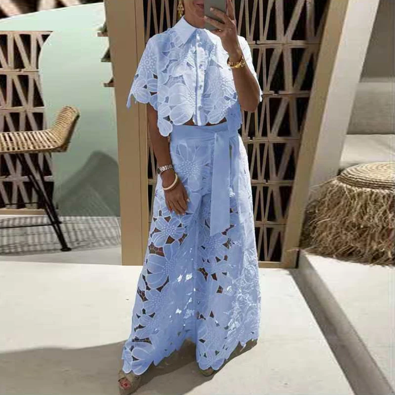 Весенний вязаный крючком комплект с цветочной вышивкой женский из 2 предметов