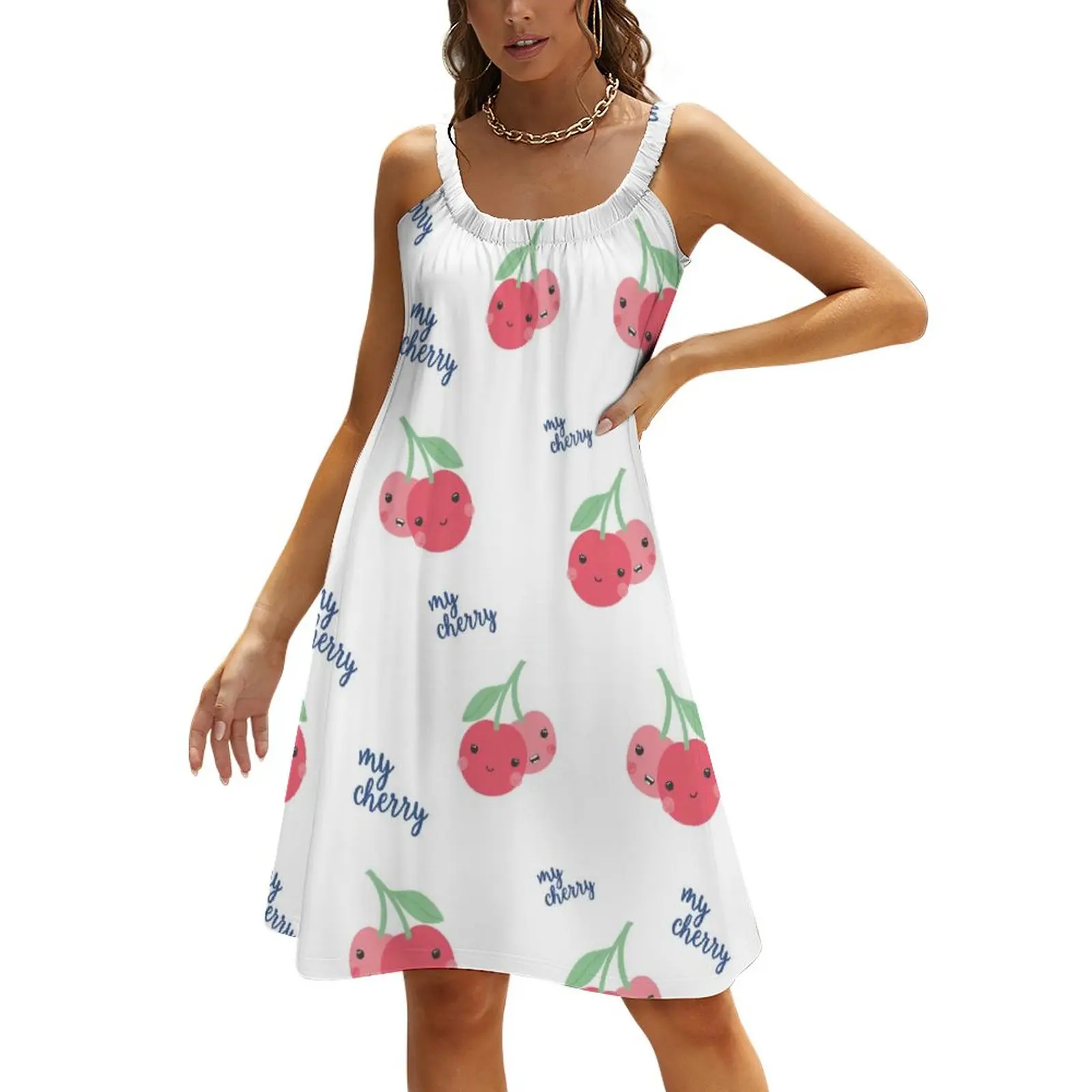 2022 New Summer Women's Cherry Cartoon Sling Suit Cheap Simple Youth Design One Piece