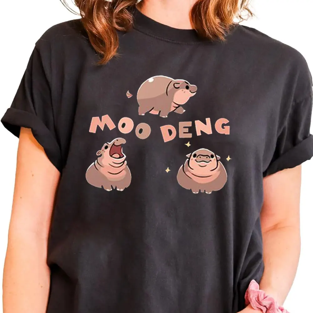 Moo Deng Bouncy Pig in Thailand Baby Hippo Khao Kheow Open Zoo Рубашка Забавные графические футболки Леди