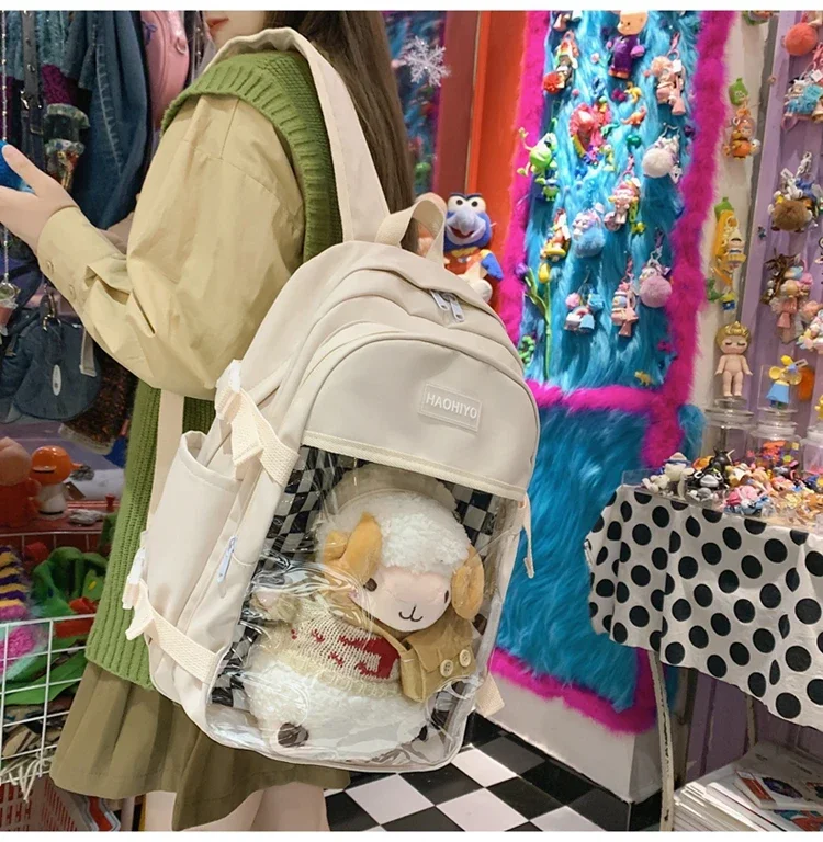 

Новинка 2022, Хлопковая Сумка для кукол 20 см, прозрачный рюкзак в японском стиле, вместительная клетчатая сумка для отдыха