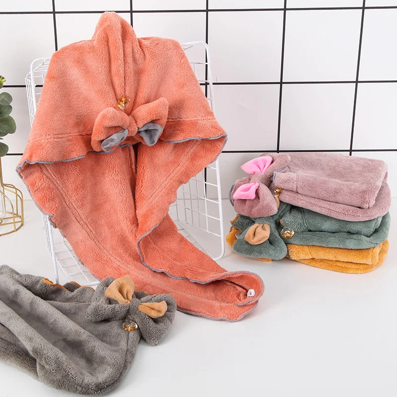 

Bowknot Bathroom Quick-drying Shower Cap Wipe Hair Head Towel Dry Hair Cap Strong Absorbent Long Hair Dry Hair Towel Microfiber