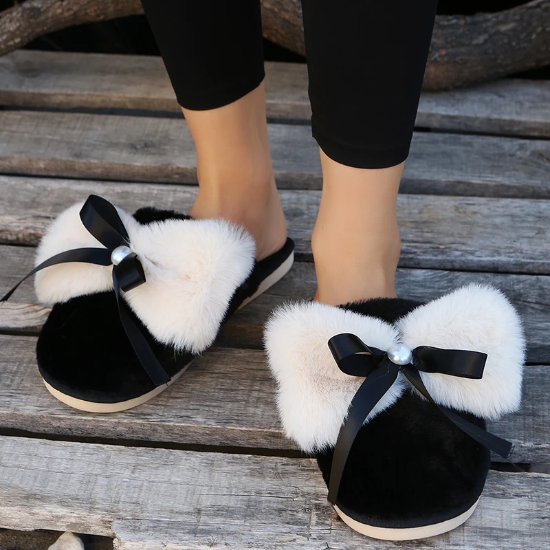 

Fashion Women Slippers Indoor Flat Winter Warm Soft Fur Bedroom Sides Sweet Mules Flip Flops Casual Shoes For Female