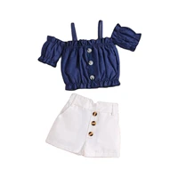 2022 girl set summer kid clothes fashion suspenders off the shoulder topshorts 2pcs children clothes