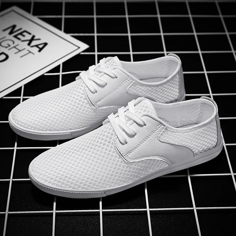 

Кроссовки мужские дышащие сетчатые, модная Повседневная Удобная прогулочная обувь, на шнуровке, мягкая подошва, плоская подошва, с вырезами