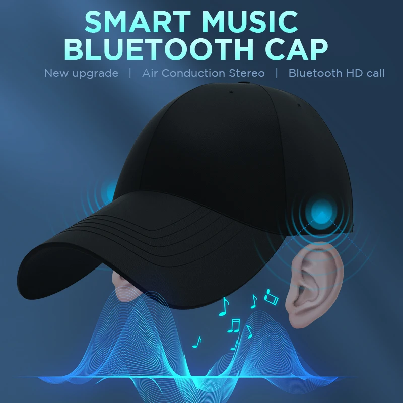 Фото Bluetooth кепка костной проводимости, регулируемая умная Bluetooth-шляпа, беспроводная умная бейсболка для занятий спортом на открытом воздухе, музыкальная бейсболка унисекс с открытым ухом №2