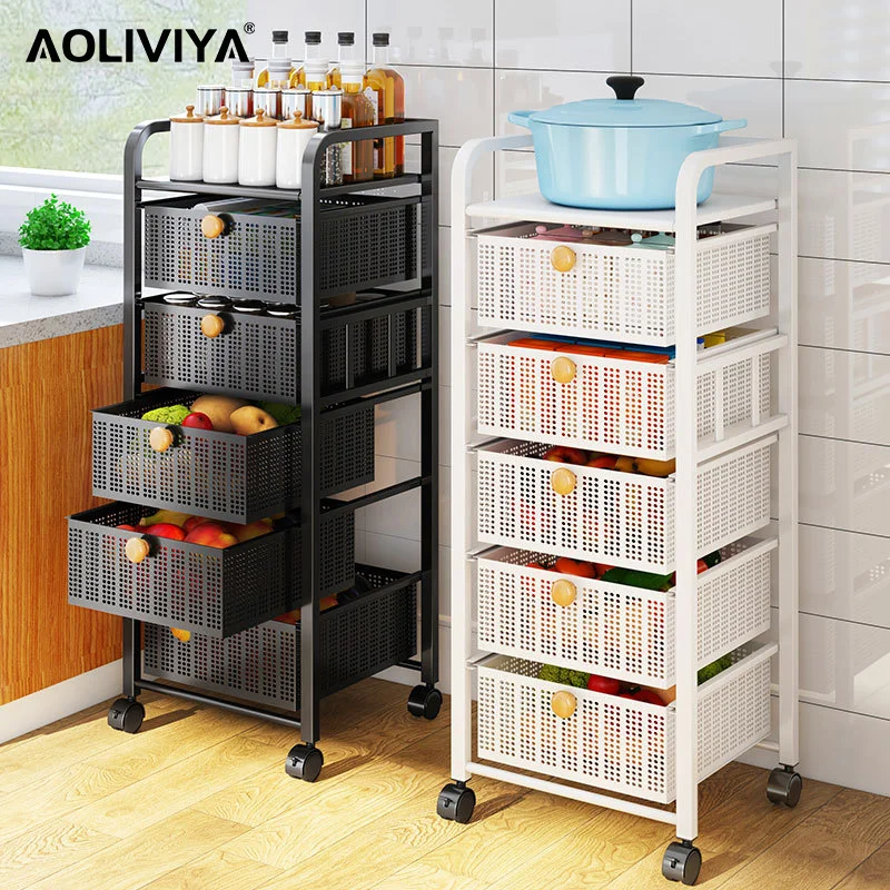 

AOLIVIYA Kitchen Rack Floor-to-ceiling Multi-layer Pull Vegetable and Fruit Snack Storage Rack Fridge Organizer ShuangHong 2023