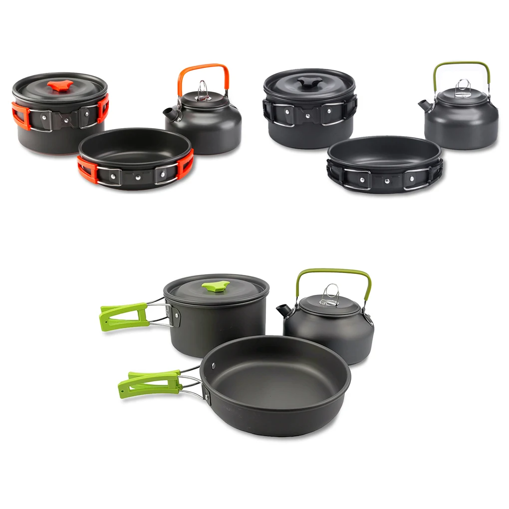 

3PCS Set Outdoor Cookware Camping Aluminum 2-3 People Pot Non-stick Portable Insulated Handle Pan Backpacking Kettle