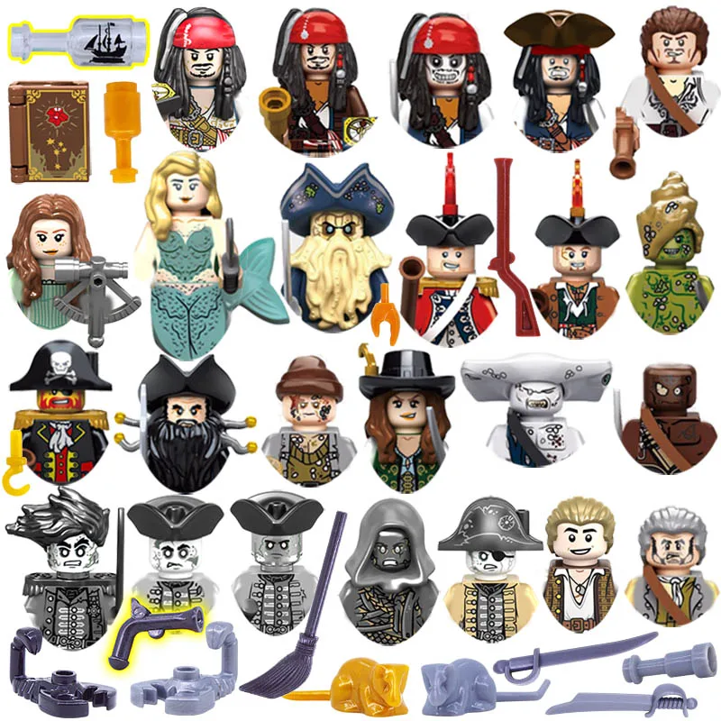 

Mini Doll Pirates of the Caribbean Action Figure Jack Sparrow Captain Salazar Hector Barbossa Building Block Brick Toy for Kids