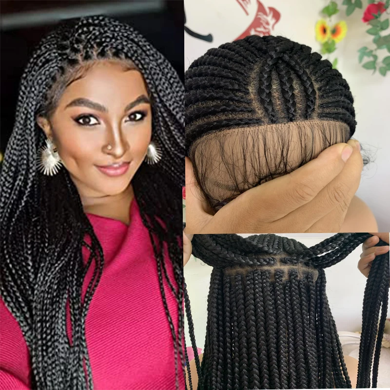 

Парик плетеный на сетке для чернокожих женщин, предварительно выщипанное высокотемпературное волокно, без клея, с косичками