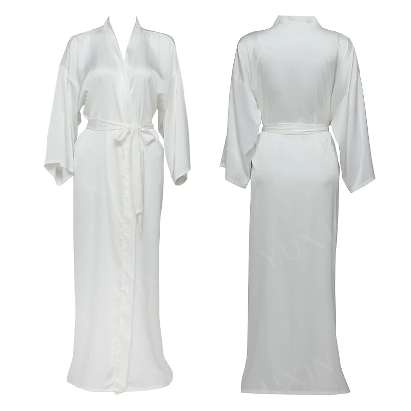2021 Satin Chiffon Robes Long Robes Long Sleeve Custom Bridesmaid Robes Bride Robe Women Long Wedding Bathrobe Homewear