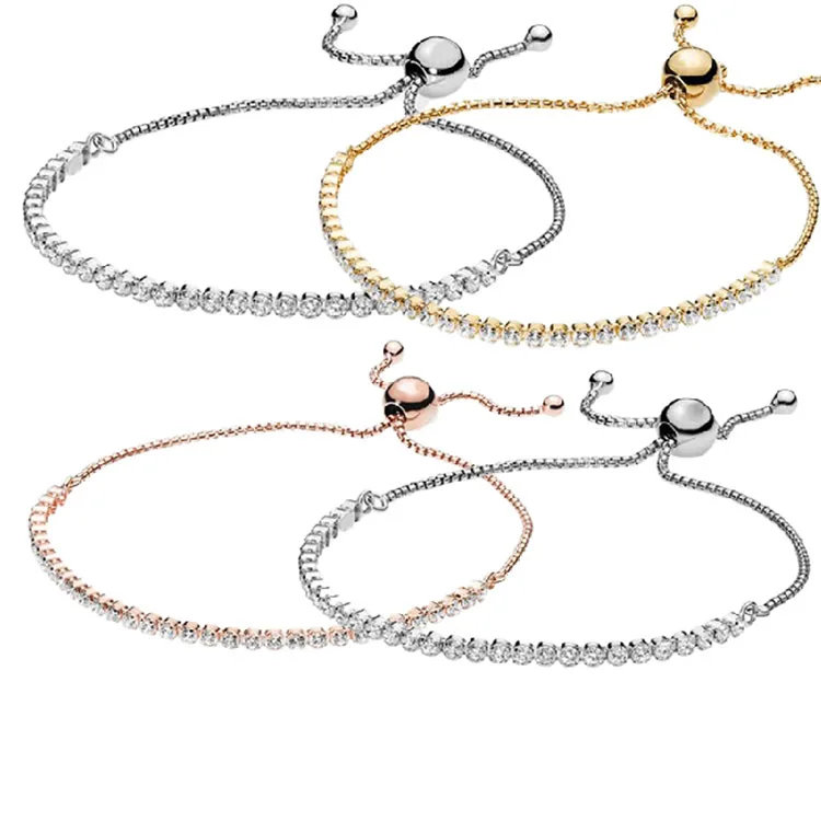 

TOP SALE Authentic 100% 925 Sterling SilverSlider Adjustable Shine Bangle & Bracelet for Women Luxury Jewelry