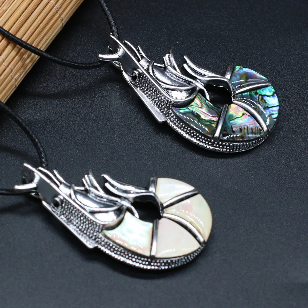 

5PCS Natural Shell White Abalone Alloy Shrimp Pendant Necklace For Jewelry MakingDIY Necklac Accessories Charm Gift Party28x52mm