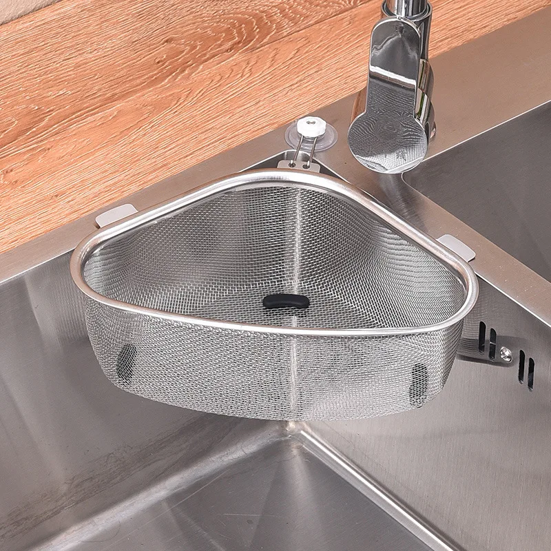 

LMETJMA In-Sink Mesh Colander Strainer Basket Kitchen Triangle Sink Drainage Rack with Suction Cup Sink Suction Holder JT74