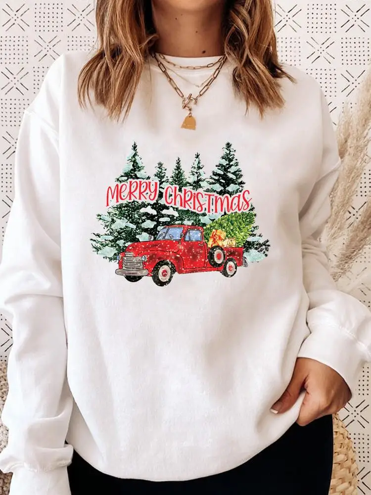 

Women Clothing Festival Graphic Pullover Merry Watercolor Truck Style 90s Christmas Clothes Cartoon Fashion Female Sweatshirts