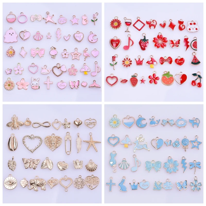 

40pcs Mix Enamel Heart Leaves Mestery Black/Gold Blue Color Animal Alloy Mushroom Charms Star Ghost jewelry making Mix Pendant