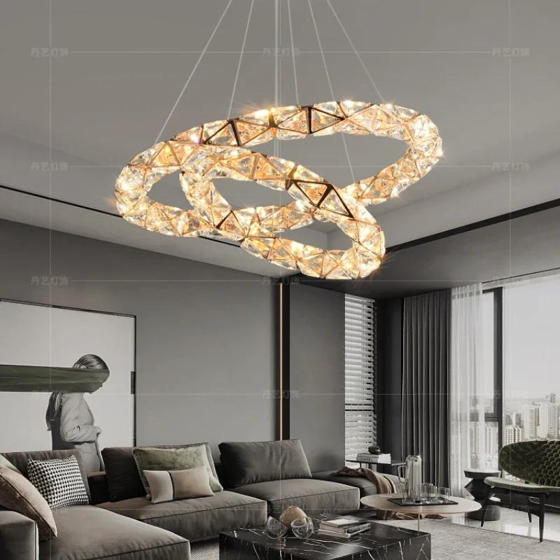 

Luxury living room crystal chandelier, high-end sense, circular hall main light, modern, simple and atmospheric restaurant desig