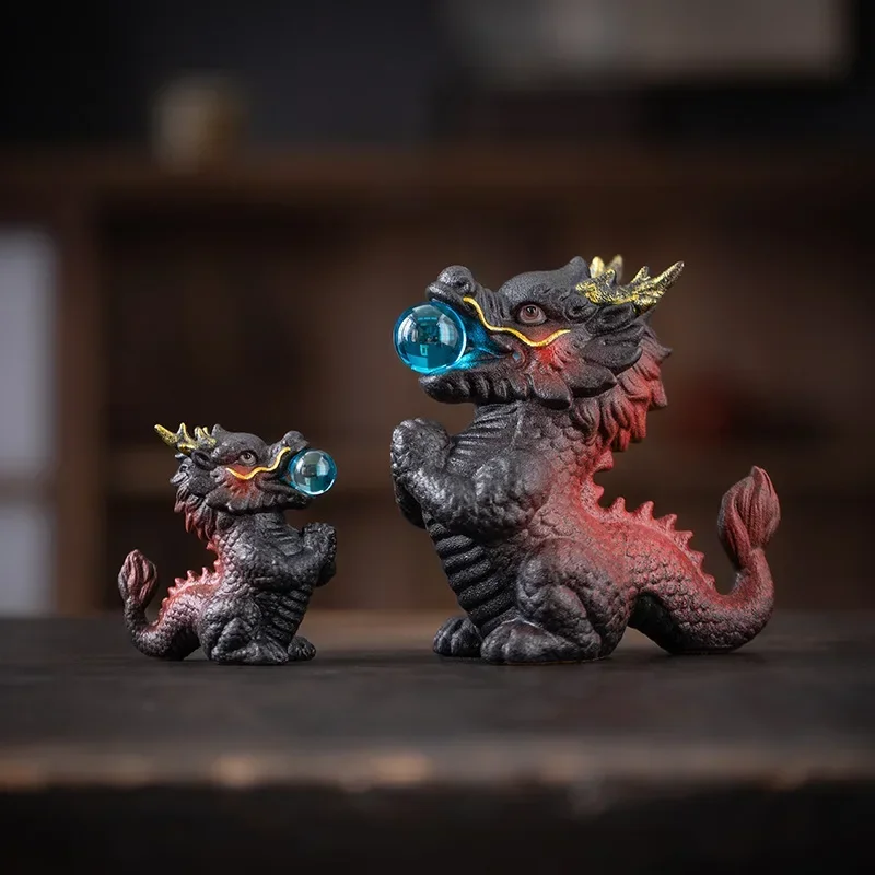 

Auspicious Dragon Play Beads Ceramic Decoration Home Living Room Office Desktop Decoration Dragon Zodiac Mascot Opening Gift