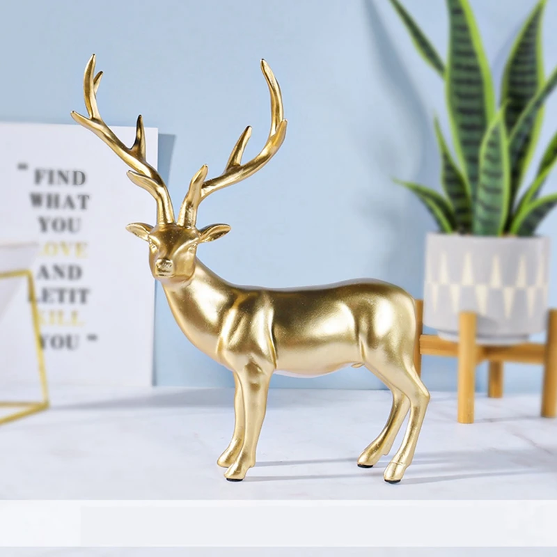 

Resin 1 Pcs Golden Deer Figurines For Interior Nordic Animal Statues Trinkets Sculpture Home Decoration Accessories