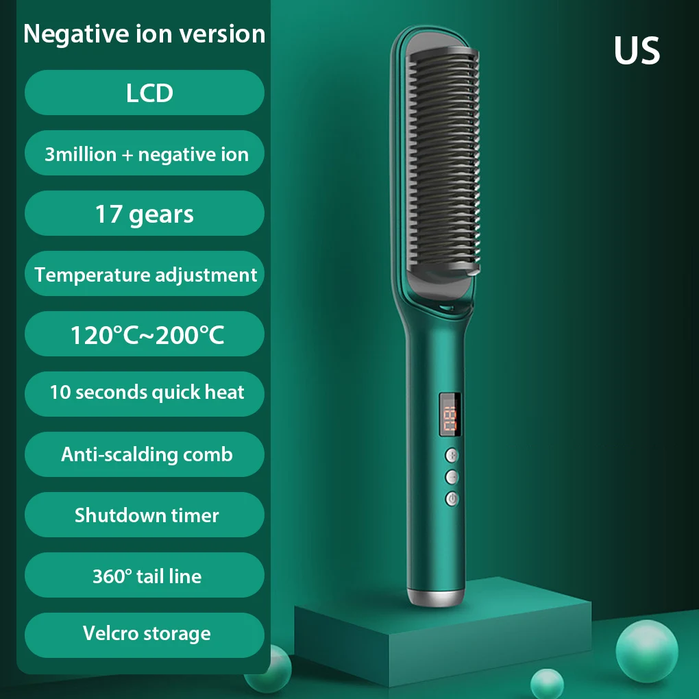 

2 в 1 электрическая профессиональная отрицательная ионная расческа для выпрямления волос ЖК-дисплей плойка расческа выпрямитель для волос ...