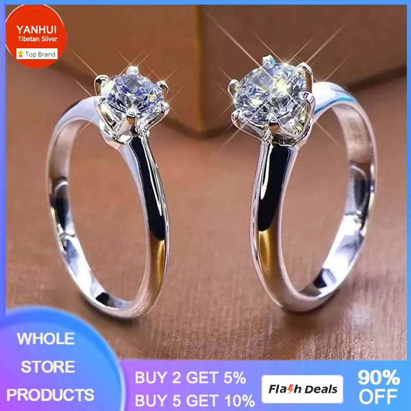 

YANHUI White Gold Color Solitaire 6mm/8mm Cubic Zircon Ring Engagement Wedding Bands for Women No Fade Allergy Free