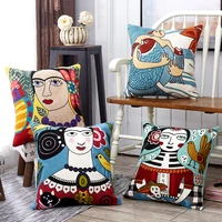 modern mona lisa style decoration square cushion cover embroidery sofa pillow case for home decoration