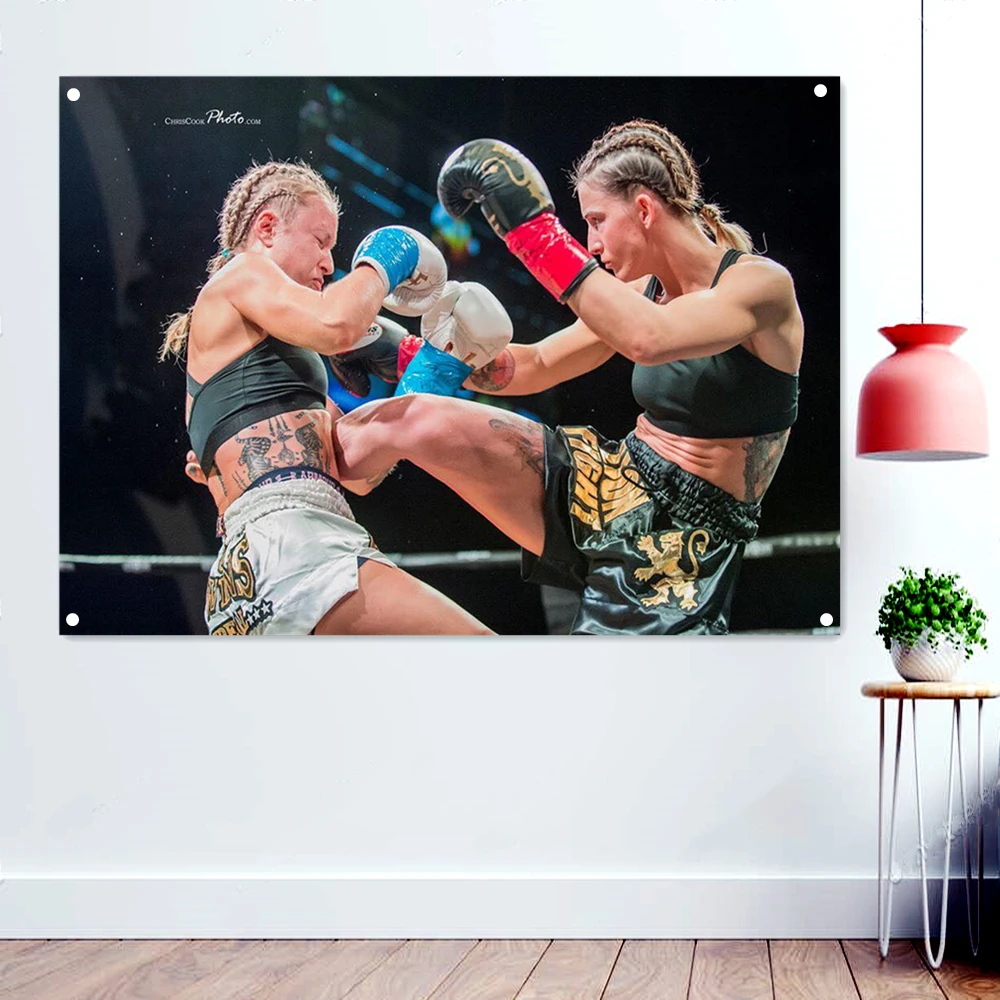 

Fierce Female Boxing Match Wallpaper Wall Art Tapestry Vintage Workout Athletics Posters Banners Flags Wall Sticker Gym Decor