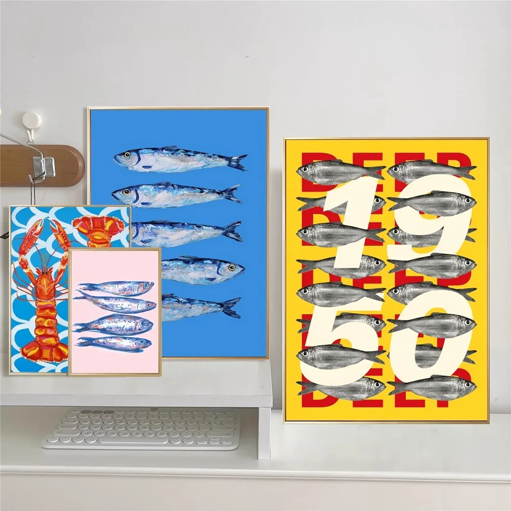 Красочные Sardine &amp Lobster HD Качественный Клейкий Настенный Постер В Стиле Ретро