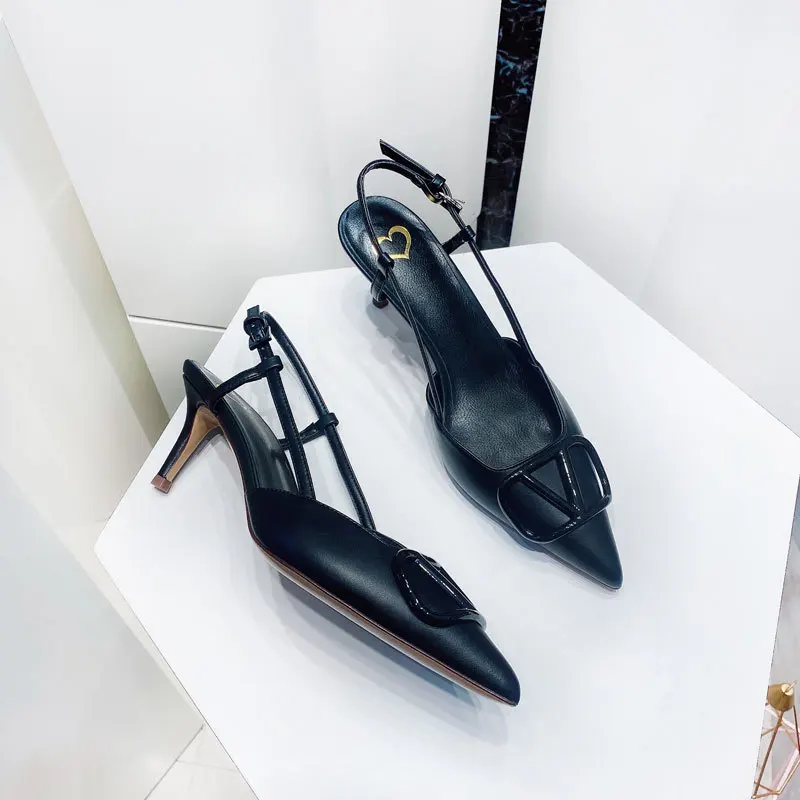 Women's Sandals Summer 2023 Shoes For Women Luxury Designer Brand Pumps Rhinestone High Heels Slingback Leather Fashion Stiletto