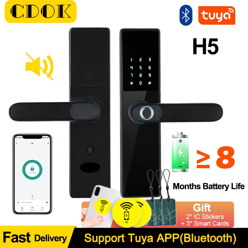 

CDOK Smart Fingerprint Door Lock Tuya APP Bluetooth Remote Unlocking Supports Multiple Unlock Modes Electronic Door Lock H5