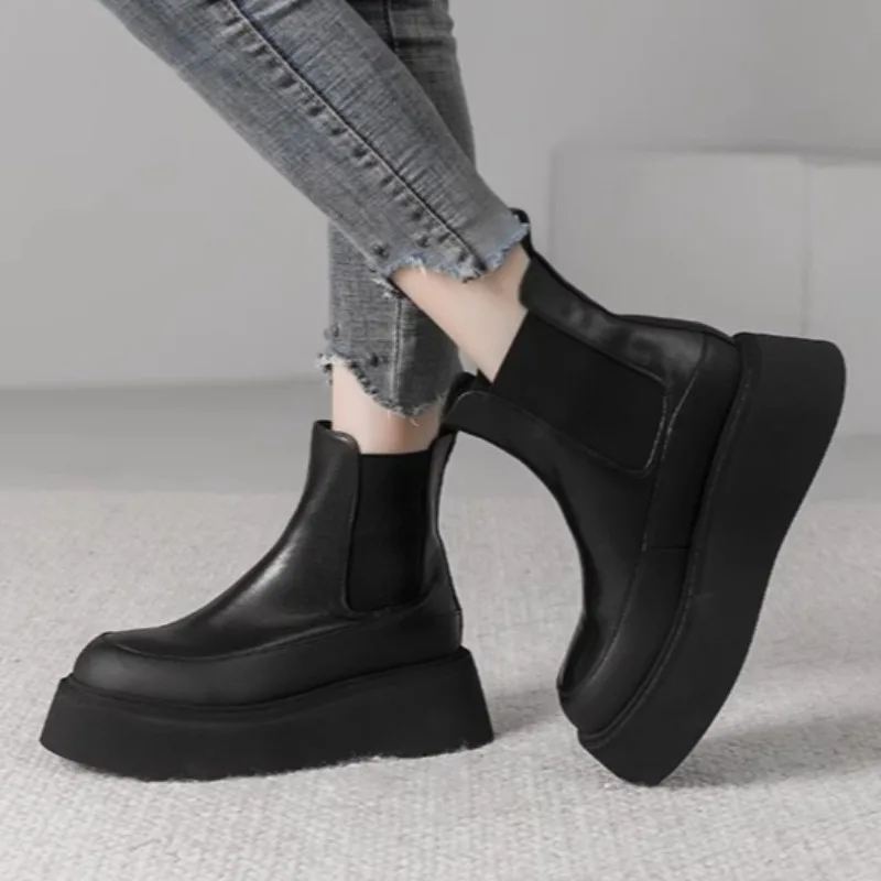 Женские ботильоны Челси на высоком каблуке плоской подошве платформе зимняя