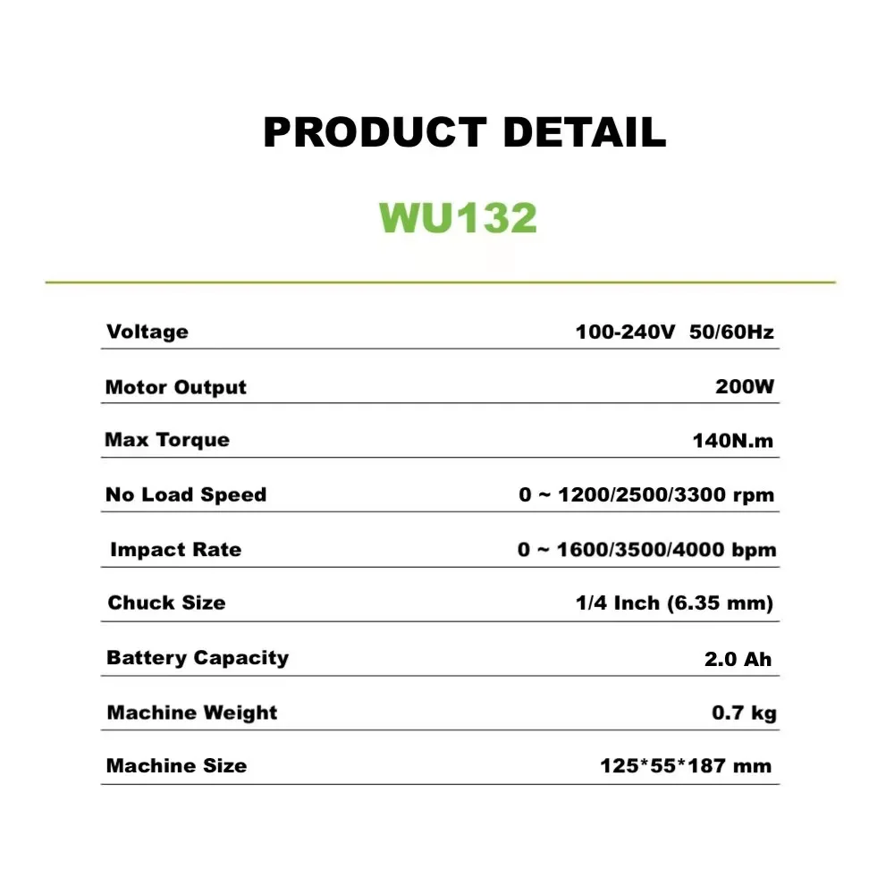 Аккумуляторная ударная отвертка WORX WU132 с бесщеточным двигателем 140 Нм 12 В |